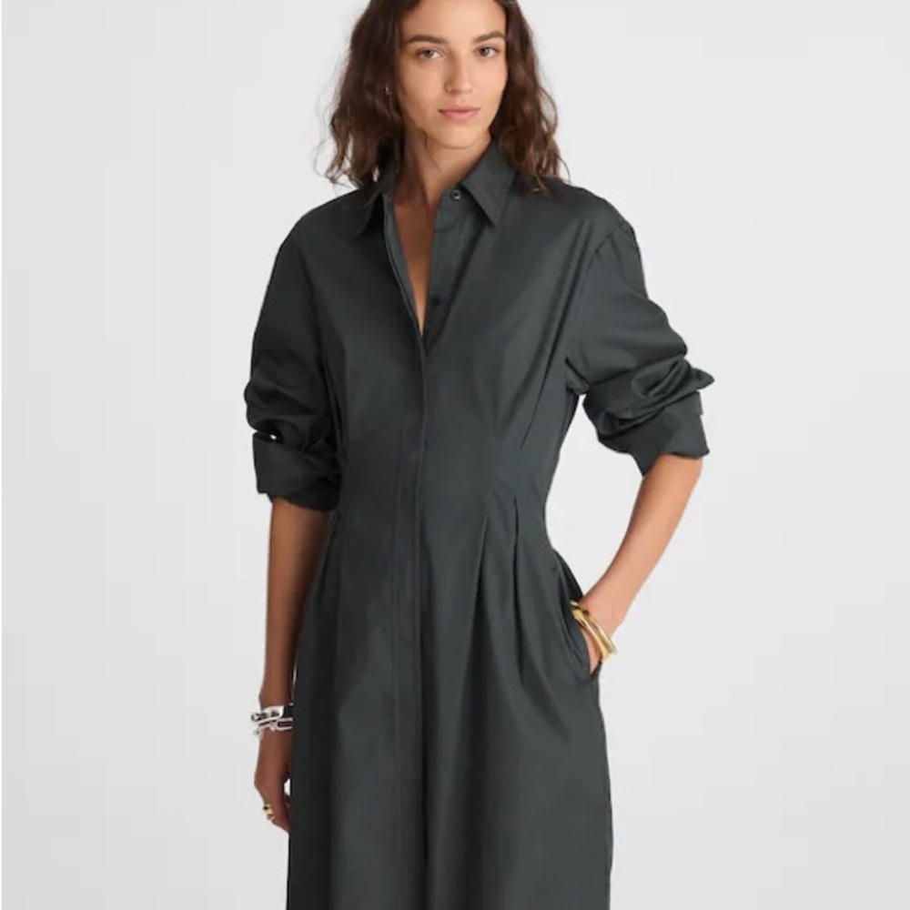 Madewell Poplin Tucked Mini Shirtdress In Summit Green